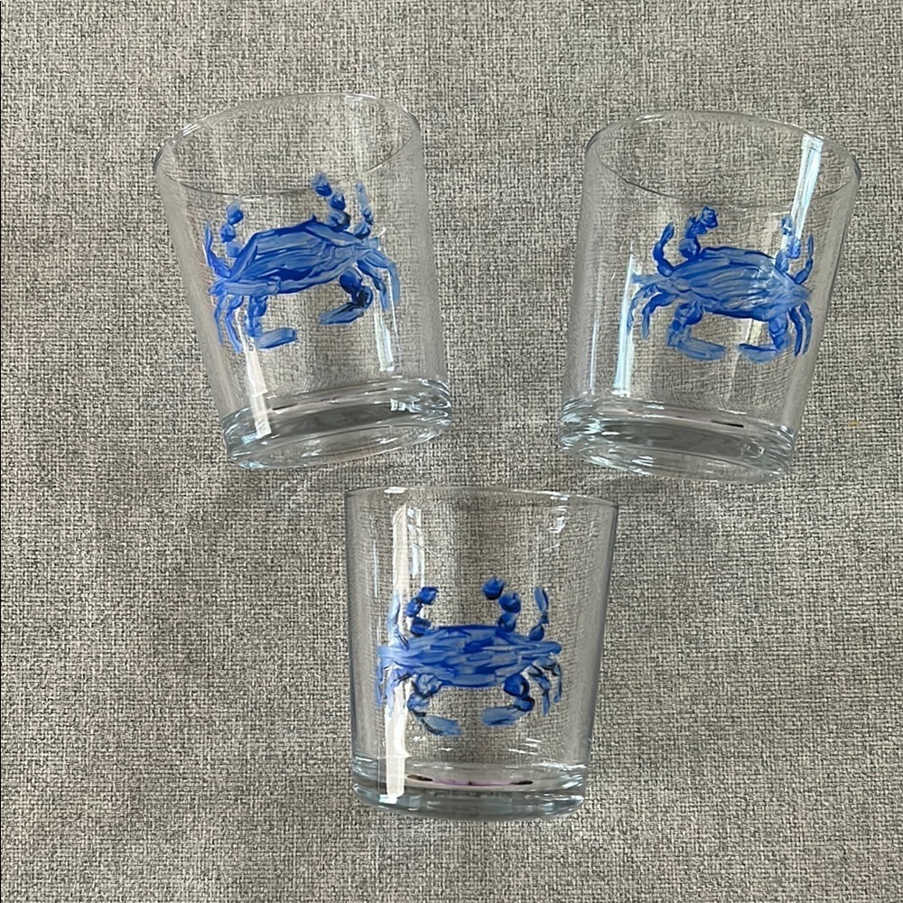 Hand Painted Blue Crab Glasses